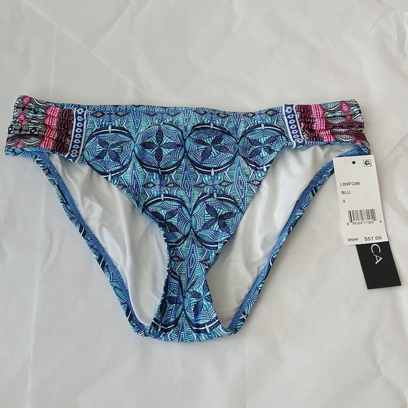 La Blanca Side Shirred Bikini Bottom, Blue, The Realist, Size 4 - Picture 3 of 9
